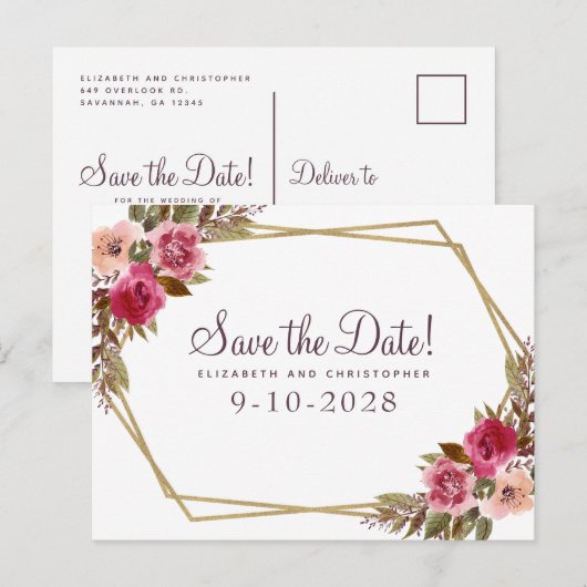 Elegant Floral Waterverf Save the Date Wedding Aankondigingskaart (Voorkant / Achterkant)