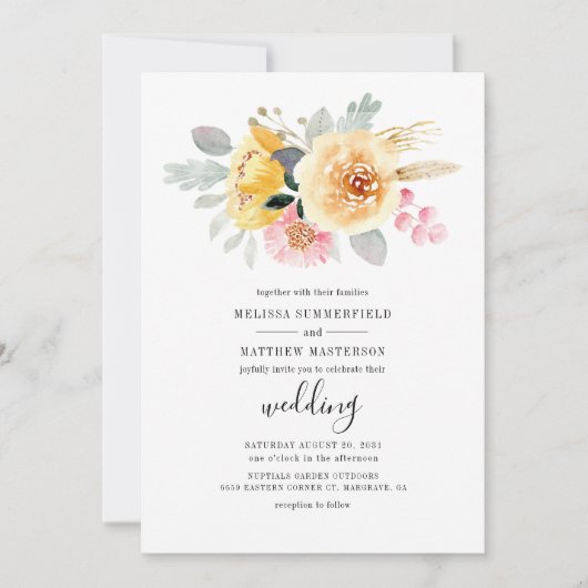 Elegant Floral Waterverf Script Botanical Wedding Kaart (Voorkant)