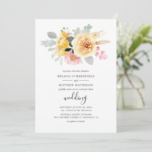 Elegant Floral Waterverf Script Botanical Wedding Kaart (Staand voorkant)