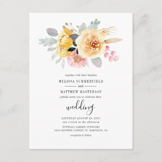 Elegant Floral Waterverf Script Botanical Wedding Uitnodiging Briefkaart (Voorkant)