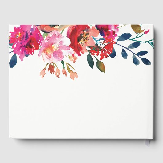 Elegant Floral Waterverf Stylish Gold Wedding Gastenboek (Achterkant)