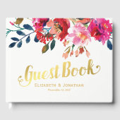Elegant Floral Waterverf Stylish Gold Wedding Gastenboek (Voorkant)