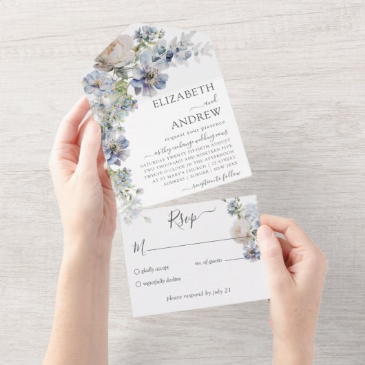 Elegant Floral Waterverf Wedding All In One Uitnodiging (Afscheurbaar)