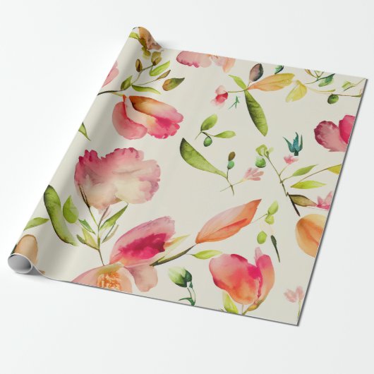Elegant Floral Waterverf Wedding & Bridal Cadeaupapier (Uitgerold)