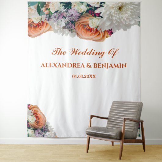 Elegant Floral Waterverf Wedding Flowers Backdrop Wandkleed (In situ)
