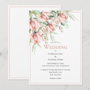 Elegant Floral Waterverf Wedding Invitation Kaart