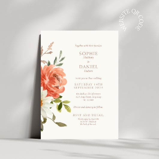 Elegant Floral Waterverf Wedding Invitation Kaart