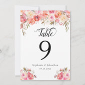 Elegant Floral Waterverf Wedding Table Number (Achterkant)