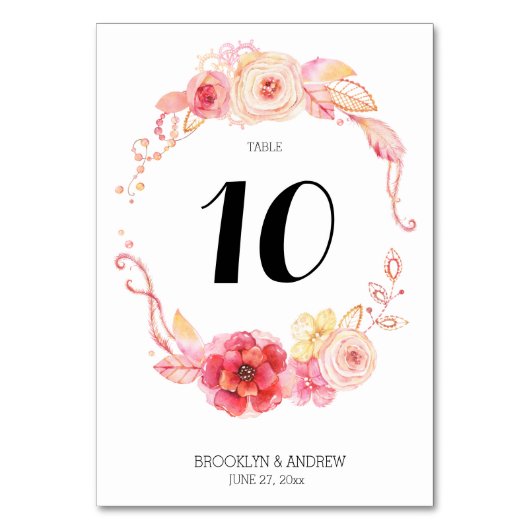 Elegant Floral Waterverf Wedding Table Numbers Kaart (Voorkant)