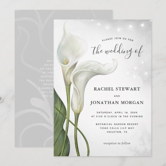 Elegant Floral Waterverf White Calla Lily Wedding Kaart (Voorkant / Achterkant)