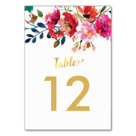 Elegant Floral Waterverf White Gold Table Numbers Kaart