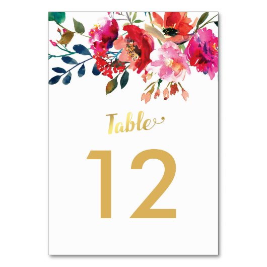 Elegant Floral Waterverf White Gold Table Numbers Kaart (Voorkant)