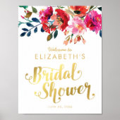Elegant Floral Waterverf White Gold Vrijgezellenfe Poster (Voorkant)