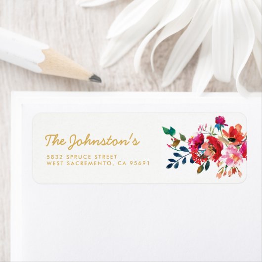 Elegant Floral Waterverf White Gold Wedding Etiket (Insitu)