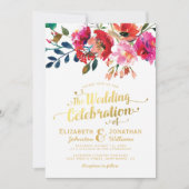 Elegant Floral Waterverf White Gold Wedding Kaart (Voorkant)