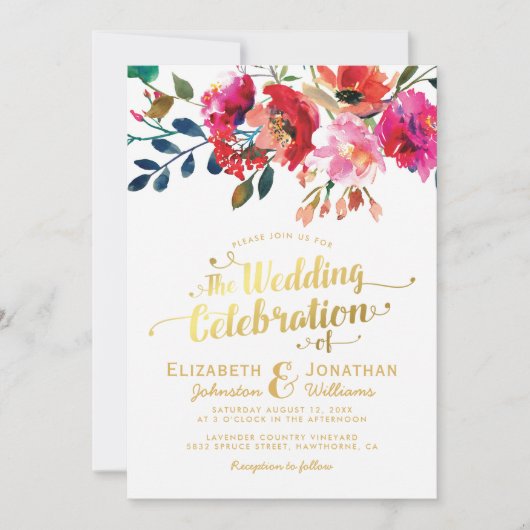 Elegant Floral Waterverf White Gold Wedding Kaart (Voorkant)