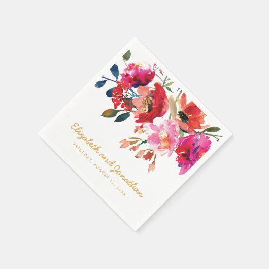 Elegant Floral Waterverf White Gold Wedding Servet (Hoek)