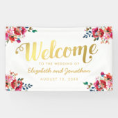 Elegant Floral Waterverf White Gold Wedding Spandoek (Horizontaal)