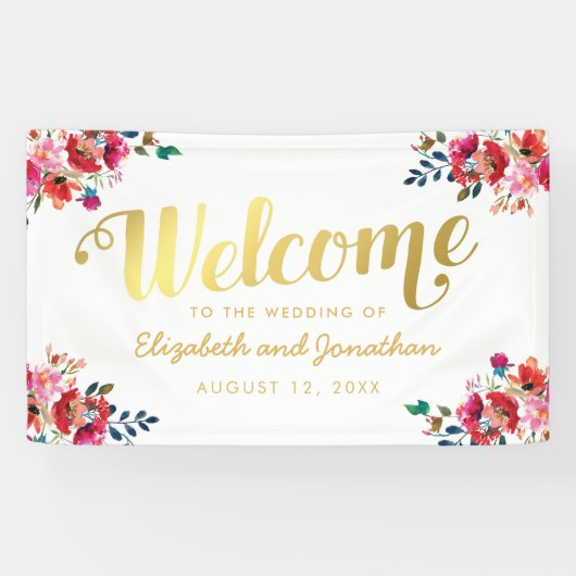 Elegant Floral Waterverf White Gold Wedding Spandoek (Horizontaal)