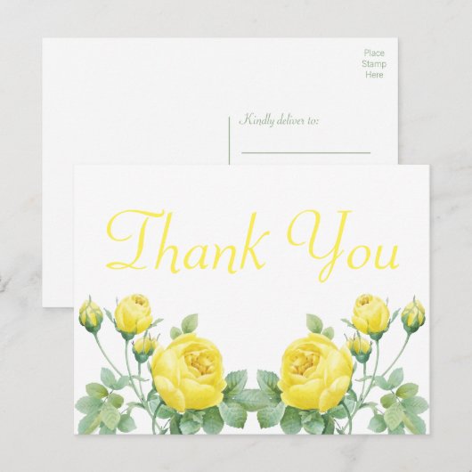 Elegant Floral Waterverf Yellow Rose Dank je wel Briefkaart (Voorkant / Achterkant)