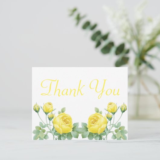 Elegant Floral Waterverf Yellow Rose Dank je wel Briefkaart (Staand voorkant)