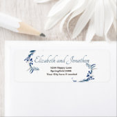 Elegant Floral Weddenschap met blauw adreslabel Etiket (Insitu)