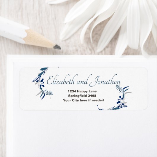 Elegant Floral Weddenschap met blauw adreslabel Etiket (Insitu)