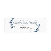 Elegant Floral Weddenschap met blauw adreslabel Etiket (Voorkant)