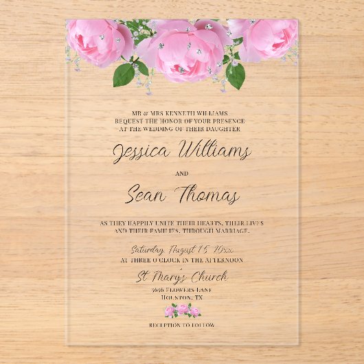 Elegant Floral Wedding Acryl Uitnodigingen (Voorkant)