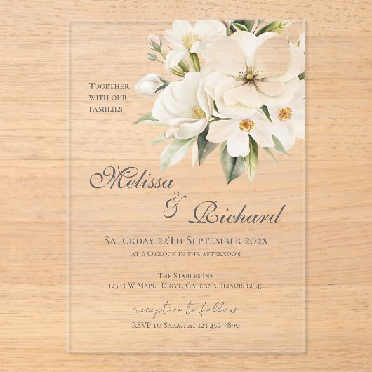 Elegant Floral Wedding Acrylic Invitation Acryl Uitnodigingen (Voorkant)
