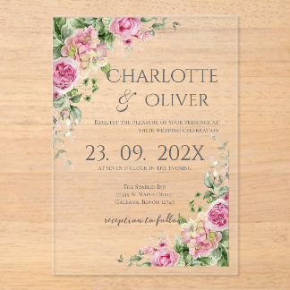 Elegant Floral Wedding Acrylic Invitation Acryl Uitnodigingen