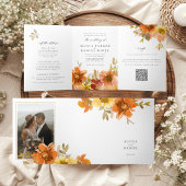 Elegant floral wedding all in one QR code RSVP Drieluik Uitnodiging