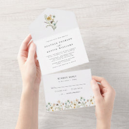 Elegant Floral Wedding All in One Uitnodiging