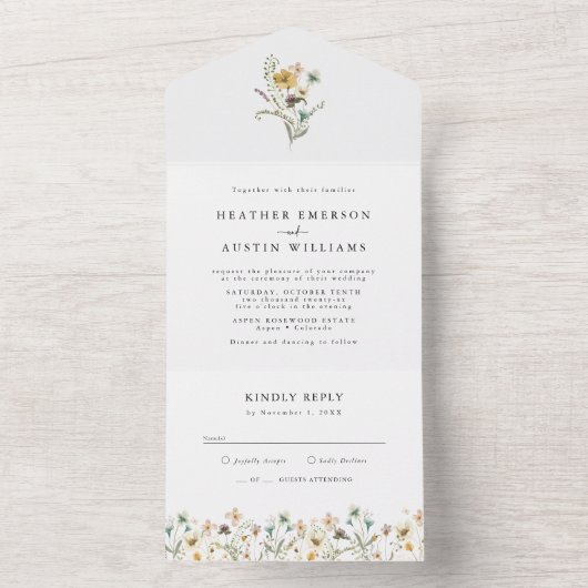 Elegant Floral Wedding All in One Uitnodiging (Binnen)