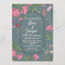 Elegant Floral Wedding Anniversary Invitations  Kaart