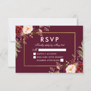 Elegant Floral Wedding Burgundy Gold RSVP