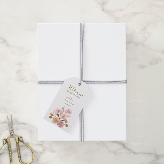 Elegant Floral Wedding Cadeaulabel (Met Touw)