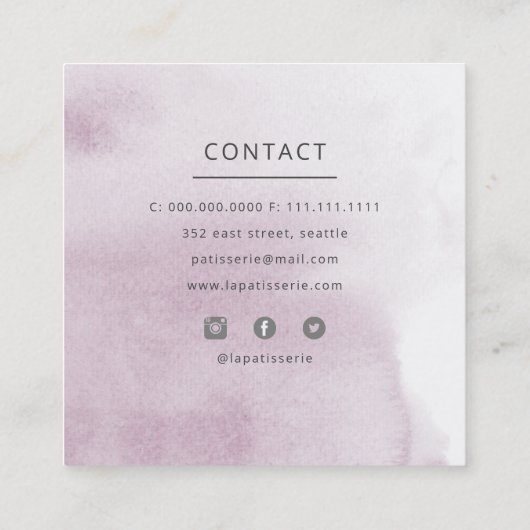 Elegant Floral Wedding Cake Makers Bakery Baking Vierkante Visitekaartje (Achterkant)