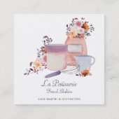 Elegant Floral Wedding Cake Makers Bakery Baking Vierkante Visitekaartje (Voorkant)