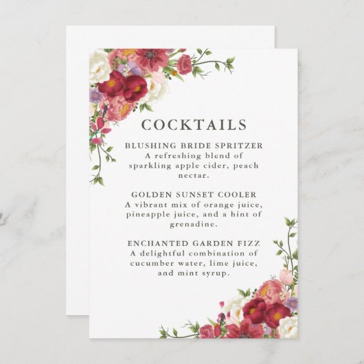 Elegant Floral Wedding Cocktail Menu (Voorkant / Achterkant)