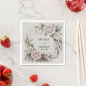 Elegant Floral Wedding Custom Names & Date Gold  Servet (Insitu)