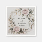 Elegant Floral Wedding Custom Names & Date Gold  Servet (Voorkant)