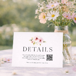 Elegant Floral Wedding Details Card with QR Code RSVP Kaartje