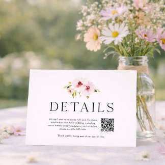 Elegant Floral Wedding Details Card with QR Code RSVP Kaartje
