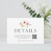 Elegant Floral Wedding Details Card with QR Code RSVP Kaartje (Staand voorkant)