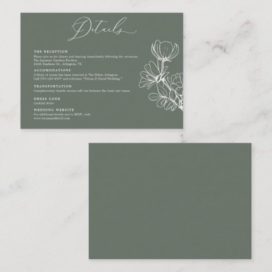 Elegant Floral Wedding Details Enclosure Card Informatiekaartje (Voorkant / Achterkant)