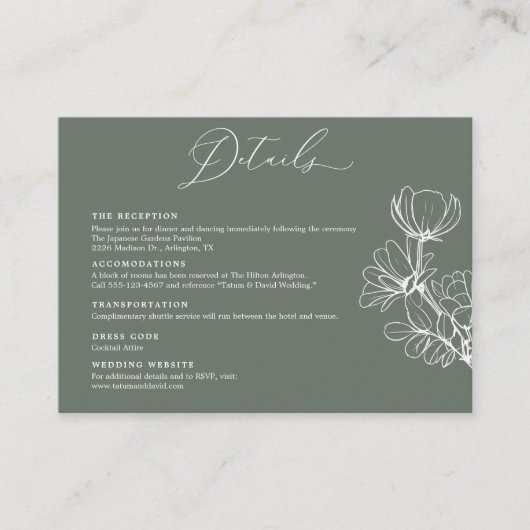 Elegant Floral Wedding Details Enclosure Card Informatiekaartje (Voorkant)