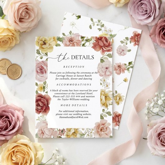 Elegant Floral Wedding Details Informatiekaartje