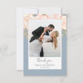 Elegant Floral Wedding Dusty Blue Foto bedankt (Voorkant)