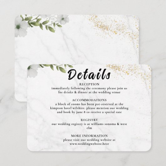 Elegant Floral Wedding Enclosure Card  Informatiekaartje (Voorkant / Achterkant)